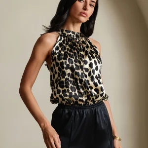 19Momme Ärmlös Halternecktop I Siden Med Leopardmönster För Kvinnor