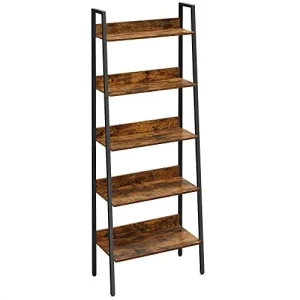 Vasagle bokhylla, 5-hyllad steghylla, öppen stående hylla, smal för vardagsrum, sovrum, kök, kontor, metallram, industriell design, vintage brun-svart LLS067B01
