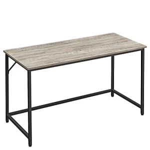 Vasagle Skrivbord, Datorbord, Tunt kontorsbord, 140 x 60 x 75,7 cm, Arbetsrum, Hemmakontor, Kontor, Enkel montering, Stål, Industriell design, Greige-Black LWD043B02