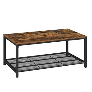 Vasagle soffbord, vardagsrumsbord med tät näthylla, stort förvaringsutrymme, tebord, enkel montering, stabil, industriell design, rustik brun LCT64X