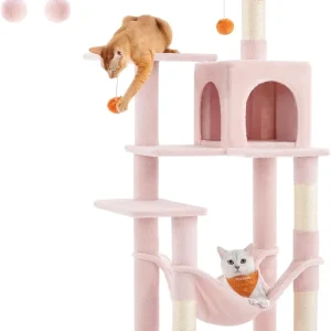 Kattträd, 56,3-tums Katttorn, 2 Sittpinnar, Hängmatta, Grotta, Gelérosa U