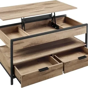 Soffbord med Hiss, Vardagsrumsbord, Förvaringslådor, Brunt Och Bläcksvart