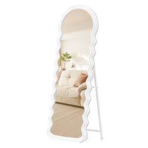 Helkroppsspegel, 160 x 50 cm, Oregelbunden vågig helkroppsspegel, Cloud White