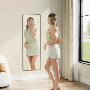 Spegel 120x40cm, Rektangulär Spegel Väggdörrmonterad Aluminiumlegeringsram, Bläcksvart