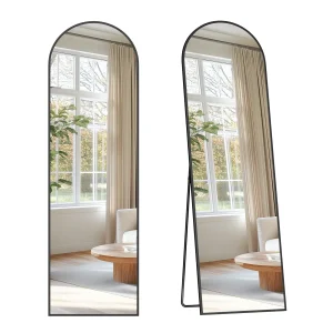 Helkroppsspegel, 150 x 40 cm, välvd med stativ, aluminiumram, bläcksvart