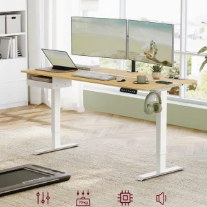 Höjdjusterbart elektriskt skrivbord med låda, 70 x 160 cm, Vintagebrun/Bläcksvart