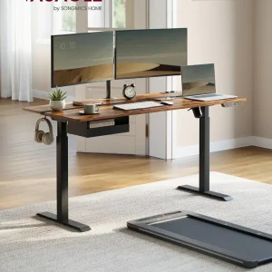 Höjdjusterbart elektriskt skrivbord med uttag och låda, 70 x 160 cm bordsskiva, Cloud White/Gold Oak