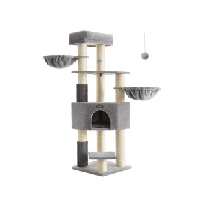 Klösträd för stora katter, 63-tums kraftigt katttorn, duvgrå och krämvit