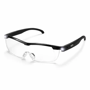 Förstoringsglasglasögon med LED-belysning – Förstorar 160% – Uppladdningsbar med förvaringspåse – Passar över vanliga glasögon – One Size