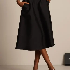 32Momme Silke-Ull Blandning A-linje Midi Kjol med Dragkedjedesign