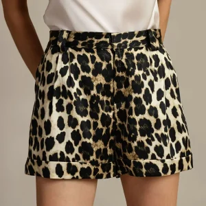19Momme Dam Silkeshorts Med Leopardmönster Uppvik Och Sidfickor