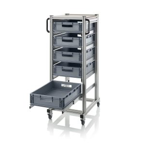 Mobilt backställ i aluminium för 5 eurobackar