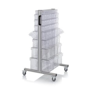 Mobilt backställ med 88 st transparenta vipplådor