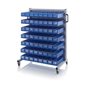 Mobilt backställ i aluminium med 56 st plocklådor