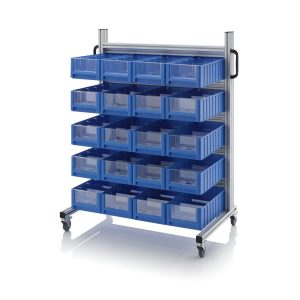 Mobilt backställ i aluminium med 20 st plocklådor